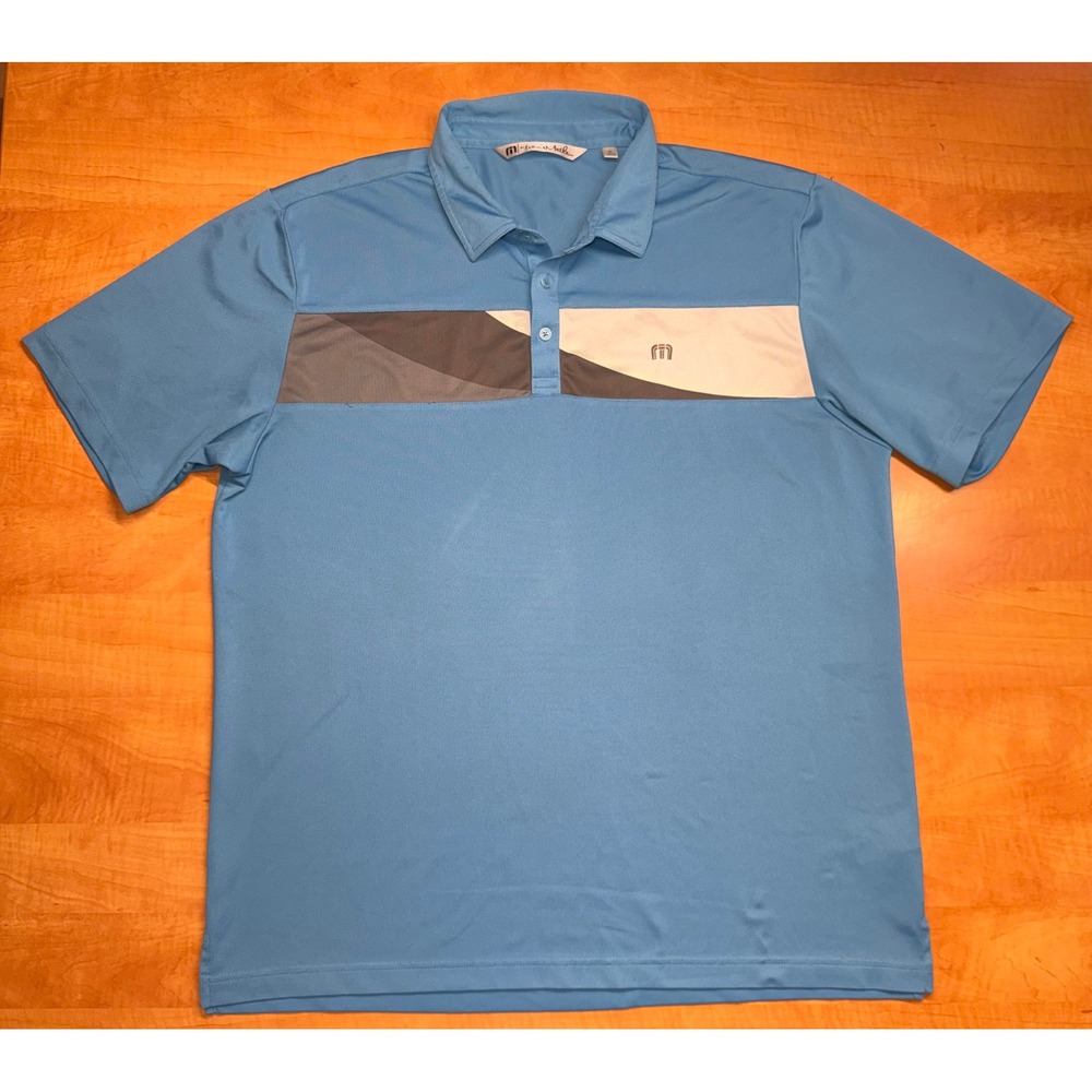 TravisMathew Mens XL Blue Colorblock Performance Golf Polo Shirt Short Sleeve